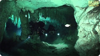 Divers Explore underwater cave system in Mexico